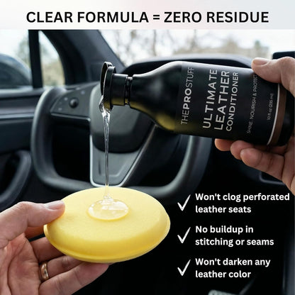 The Pro Stuff® Ultimate Leather Conditioner for Car Interior & Seats | UV Protection, Deep Restoration and Shine | Easy Apply, No-Residue Micro-emulsion Clear Formula | Works on Couch, Jacket, Shoe