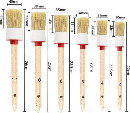 Nurkul 11Pcs Auto Detailing Set, Boar Hair Brushes, Steel Wire & A/C Brushes, Red, Soft Bristles, Wood Handles for Cleaning Interior, Exterior, Leather, 6 Sizes