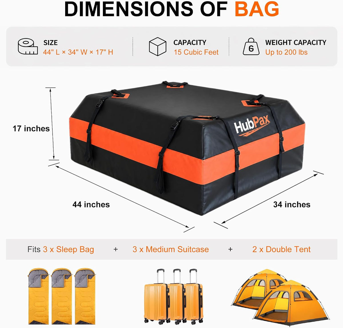 21 Cu Ft. Car Rooftop Cargo Carrier Bag Car Roof Top Bag Cargo Carrier | Fit All Vehicle with/Without Rack, Includes Anti-Slip Mat, 8 Reinforced Straps, 6 Door Hooks, Luggage Lock