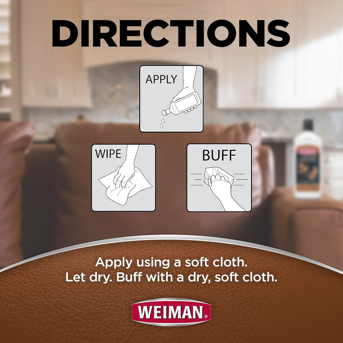 Weiman 3 in 1 Deep Leather Cleaner & Conditioner Cream - Restores Leather Surfaces - Use on Leather Furniture, Car Seats, Shoes, Bags, Jackets, Saddles