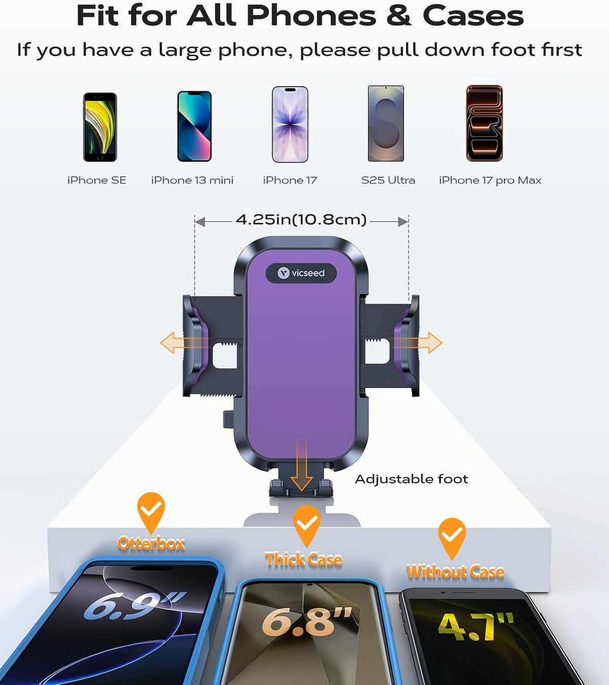 VICSEED 2026 Upgrade Ultra Stable Car Phone Holder Mount [Never Fall Off & Won't Break] Universal Air Vent Phone Mount for Car Easy Clamp Phone Holders for Your Car for iPhone 17 Pro Max 16 15 14 13