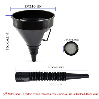 Flex Funnel - Wide Mouth Flexible Funnel with Handle, Automotive Funnels for Engine Oil, Liquid, Diesel, Kerosene,Gasoline (1PACK Black FUNNELS)