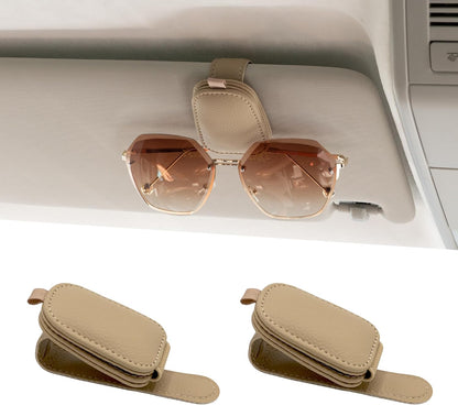 Yuoyar Magnetic Leather Sunglasses Holder for Car, 2 Packs (Black) | Magnetic Car Visor Accessories