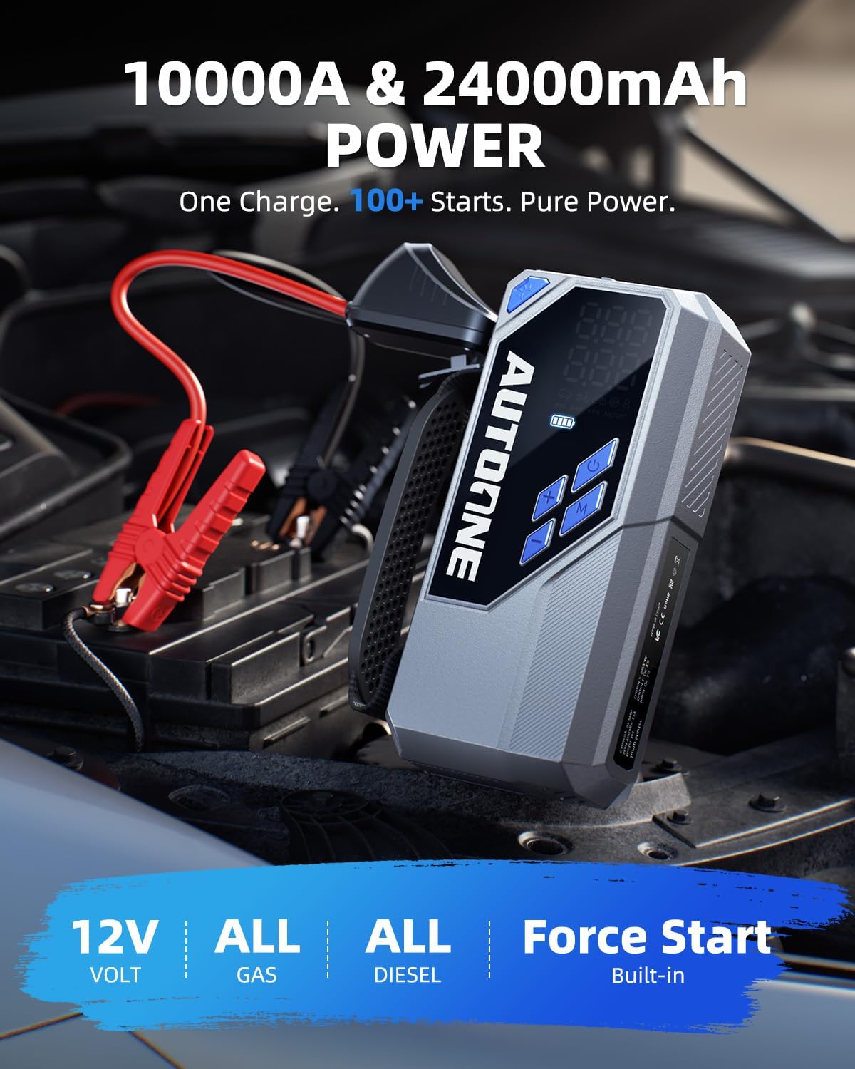 AUTOONE 6000A Car Battery Jump Starter Up to All Gas & 12L Diesel Engine, Car Battery Jumper Starter Portable 12V Jump Box with USB Output, Storage Case, LED Flashlight