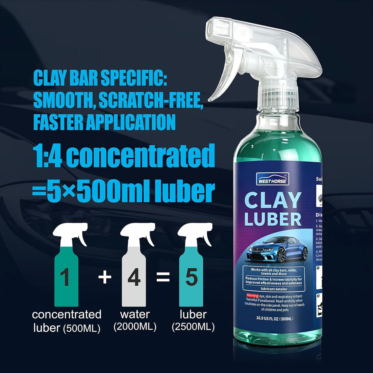 Complete Clay Bar and Luber Kit for Auto Detailing - 4 Pack (4x100g) Clay Bars + 16.9 fl. oz Lubricant Spray + 4 Pack Microfiber Cleansing Towel