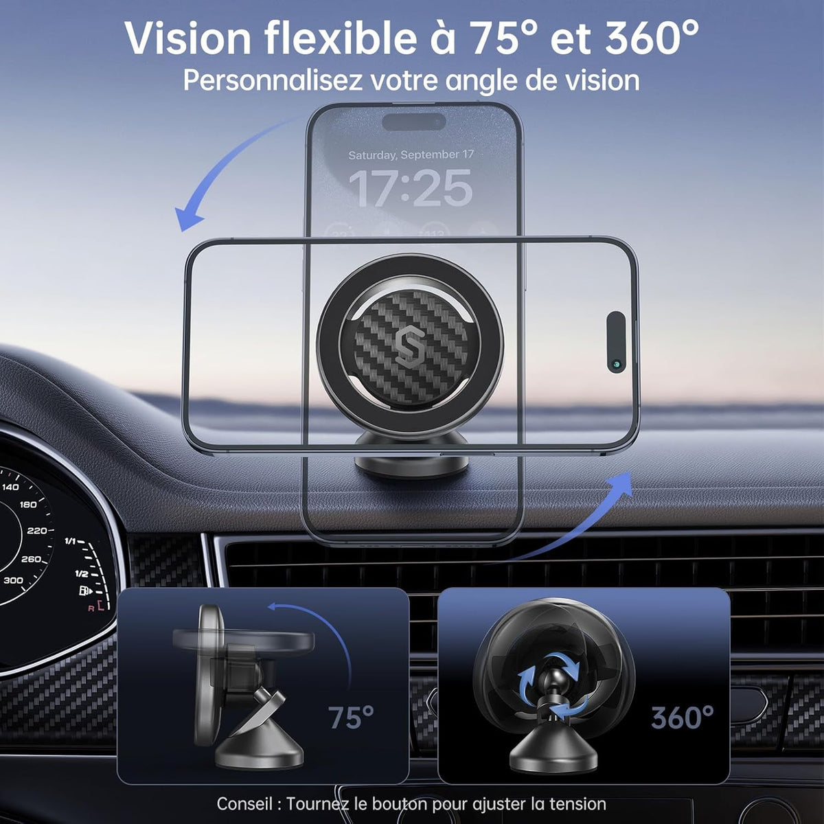 SYNCWIRE MagSafe Car Mount, Magnetic Car Phone Holder for Car Dashboard, 360° Rotating Strong Magnet Phone Mount with 3M VHB Adhesive, Compatible with iPhone 17/16/15/14/13/12 & MagSafe Cases