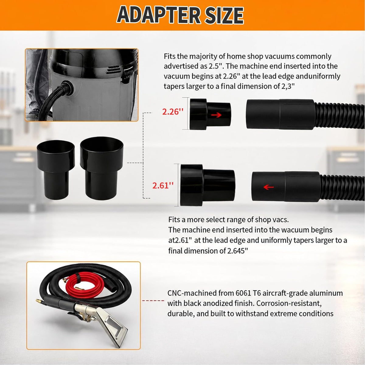 Shop Vac Extractor Hose Kit, Stainless Steel Extractor Wand with Viewing Window and Hose for Upholstery, Carpet Cleaning & Auto Detailing Shop Vacuum with Vacuum Hose, Waterline & Adapter Extractor