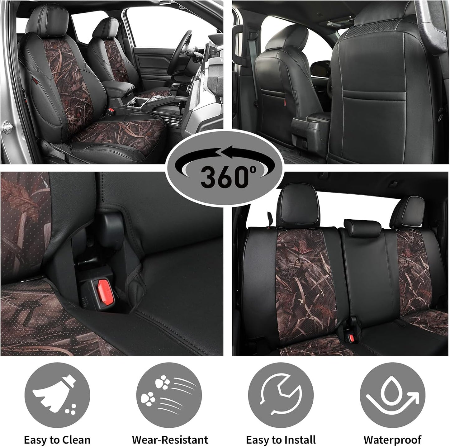 EKR Tacoma Car Seat Covers Custom Fit for Toyota Tacoma (Petrol) 2024 2025 2026 DoubleCab/CrewCab SR/SR5/TRD Sport/TRD Off-Road/Limited -Truck Seat Covers Full Set,Faux Leather(Black)