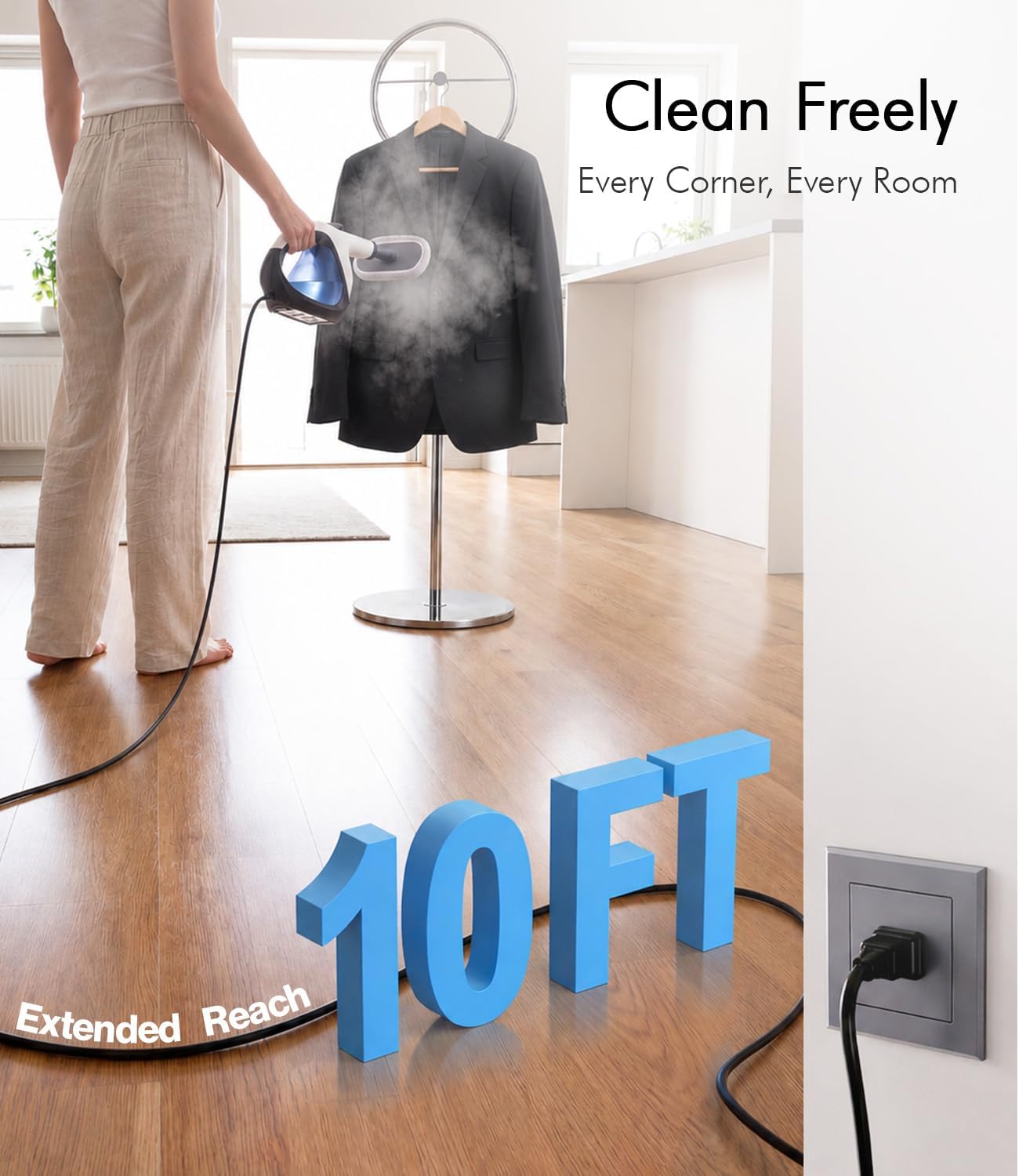 Handheld Steam Cleaner for Home 3s Instant Heat-Up No Need to Wait, Upgrade 2 LB Light Weight Easy Refill Portable Steamer Cleaner for Furniture Couch Grout Walls Kitchenware (White)