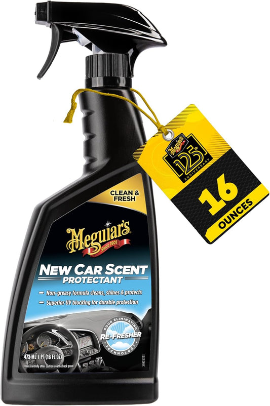 Meguiar's New Car Scent Protectant Spray, Car Interior Protectant Cleaner for Vinyl, Rubber, and Plastic, Offers UV Protection and Leaves a Rich, Satin Shine and a Pleasant New Car Smell, 16 Oz