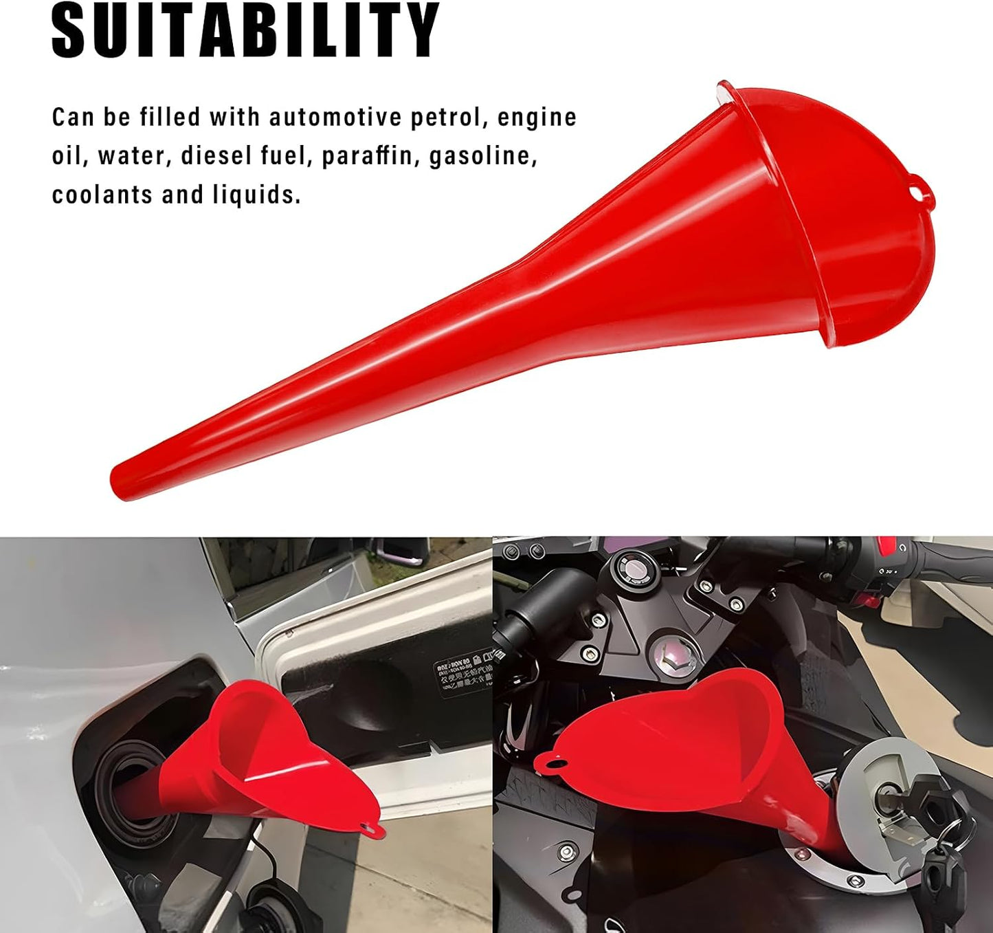 DXNQ Oil Funnel, Automotive Multi-Function Plastic Fuel Funnel with Long Neck, Universal Engine Oil Funnel for Filling Oils Gas Lubricants and Fluids, Car Accessories (Black)