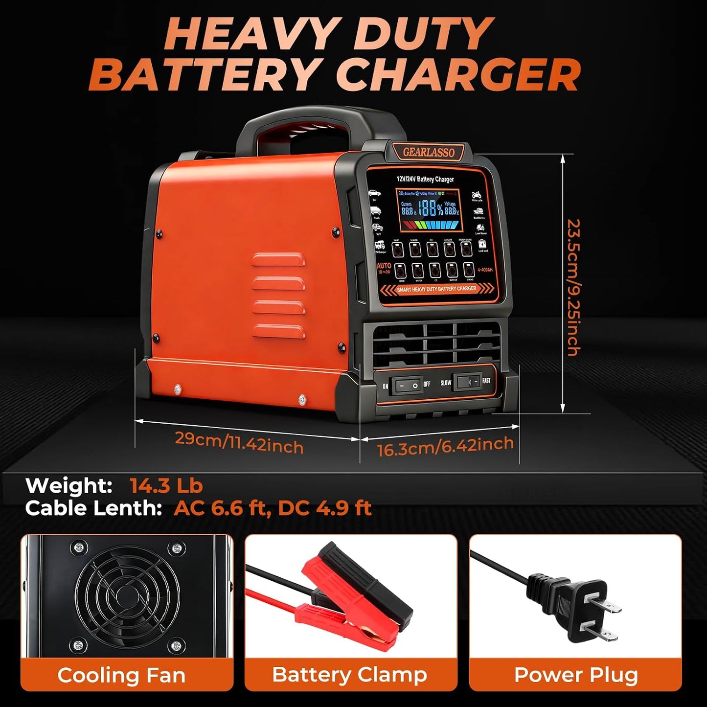 12V 24V Car Battery Charger Heavy Duty, 0-15A Automatic Battery Maintainer with Auto Shutoffs, Repair and Winter Mode, Smart Trickle Charger for Car Truck Motorcycle RV AGM Deep Cycle