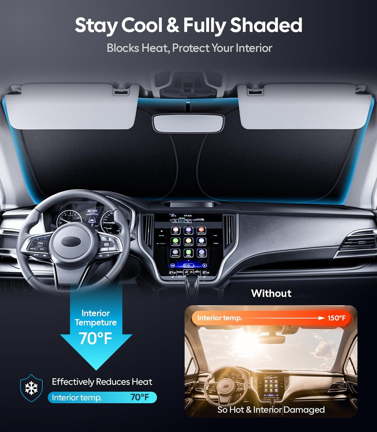 Wigoo Tesla New Model Y Accessories Windshield Sunshade [OEM Design, 100% Sun Blockage] Foldable Heat Insulation Sunshade with Storage Bag, for Model Y 2020~2026 (Juniper), Silver Coating - Colors A