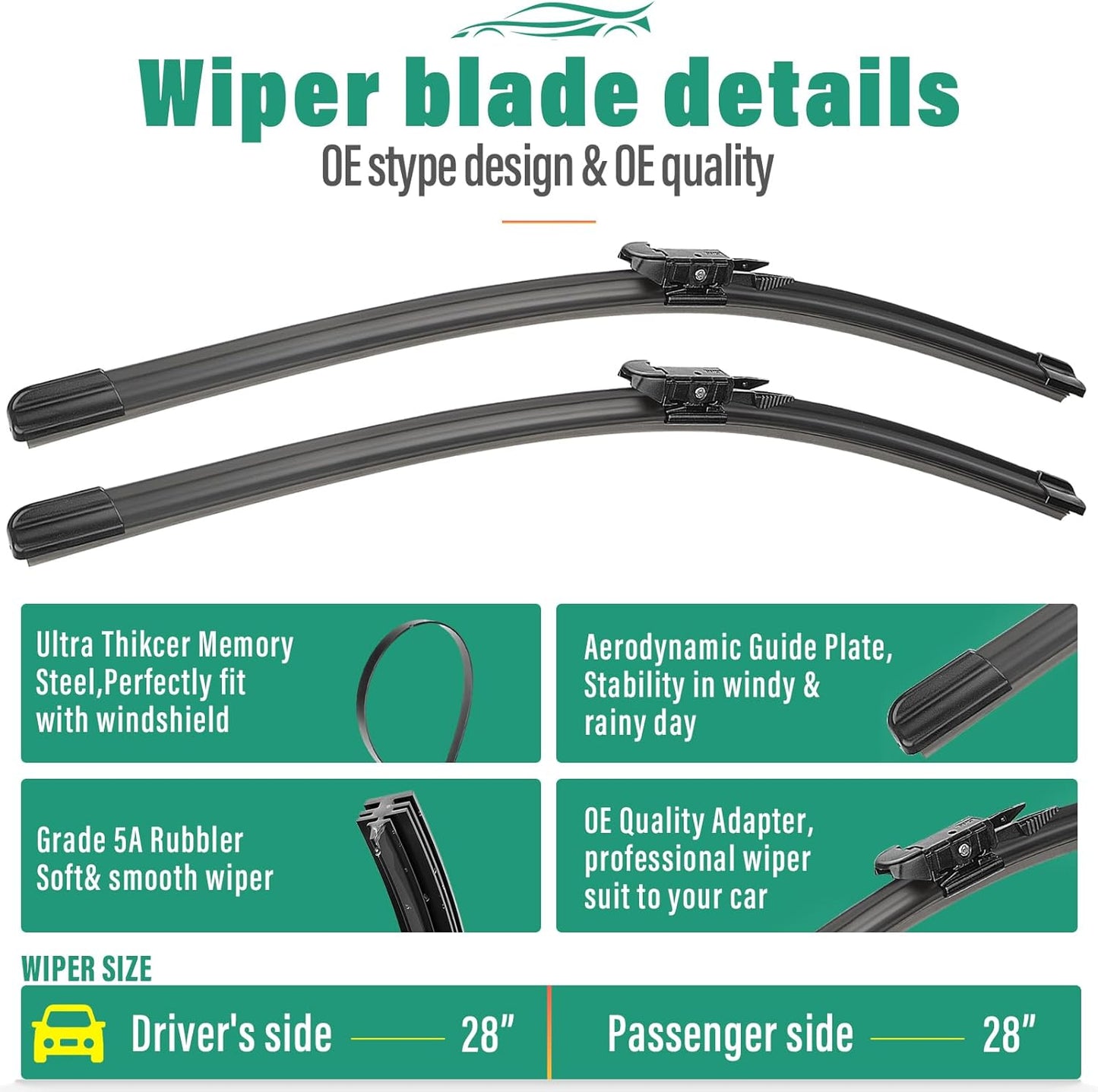 26" 16" 11" Windshield Wiper Blades Replacement for Chevrolet Chevy Trax 2024 2025 2026 Premium All Weather Front Rear Wipers Set - OEM Quality (Pack of 3) - Colors A