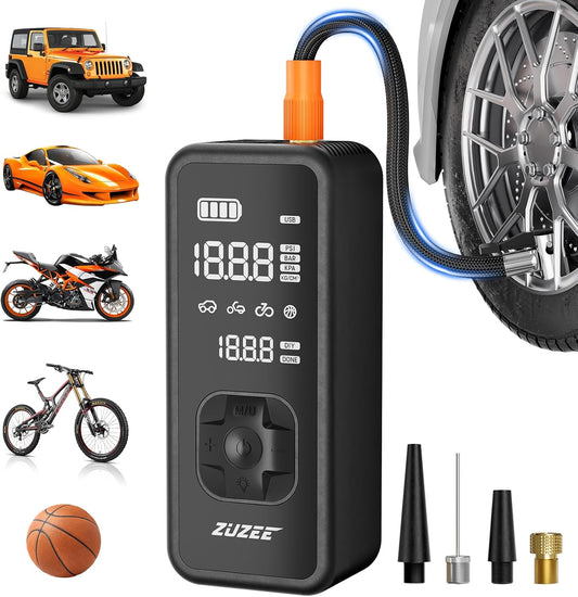 ZUZEE Tire Inflator Portable Air Compressor - 4X Faster Inflation, 150PSI Air Pump for Car Tires with Digital Pressure Gauge/LED Light, Portable Tire Inflator for Car, Moto, Bike, Ball, etc