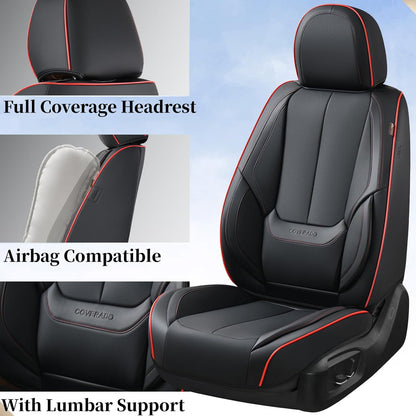 Coverado Seat Covers Full Set, Black Seat Covers for Cars 5 Seats, Car Seat Protector, Waterproof Nappa Leather Car Seat Cushion, Front and Rear Car Seat Cover Fit for Most Sedans SUV Pick-up Truck - Colors A