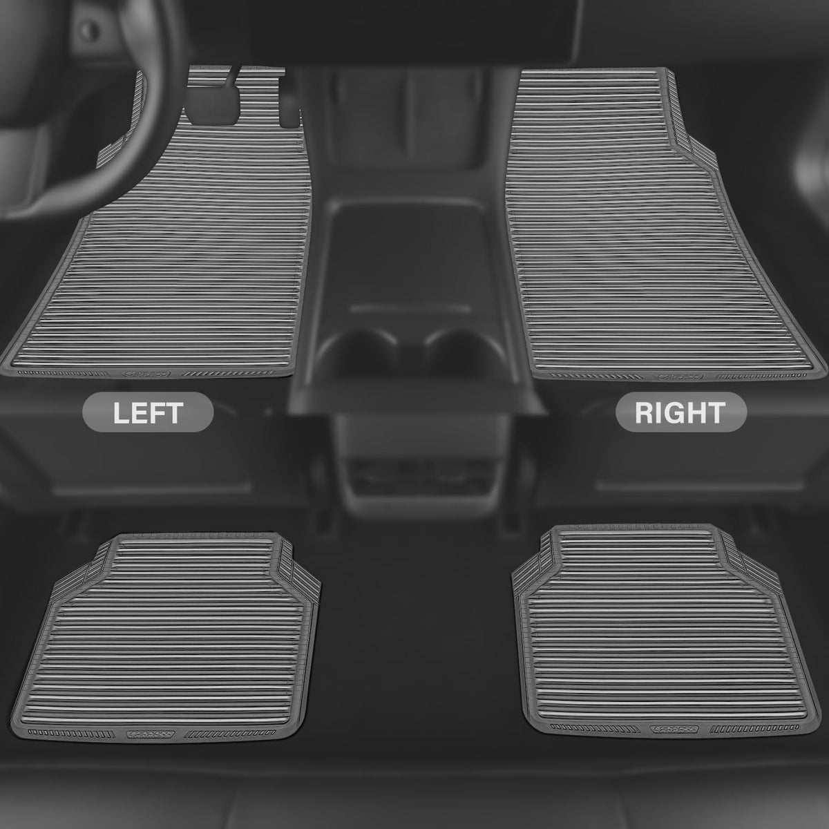 CAR PASS Rubber Floor Mats, All Weather Full Set 4-Piece, Waterproof Automotive Mats Trim to Fit Most Cars Sedans SUVs Vans, Heavy Duty Anti-Slip Easy Clean, All Black