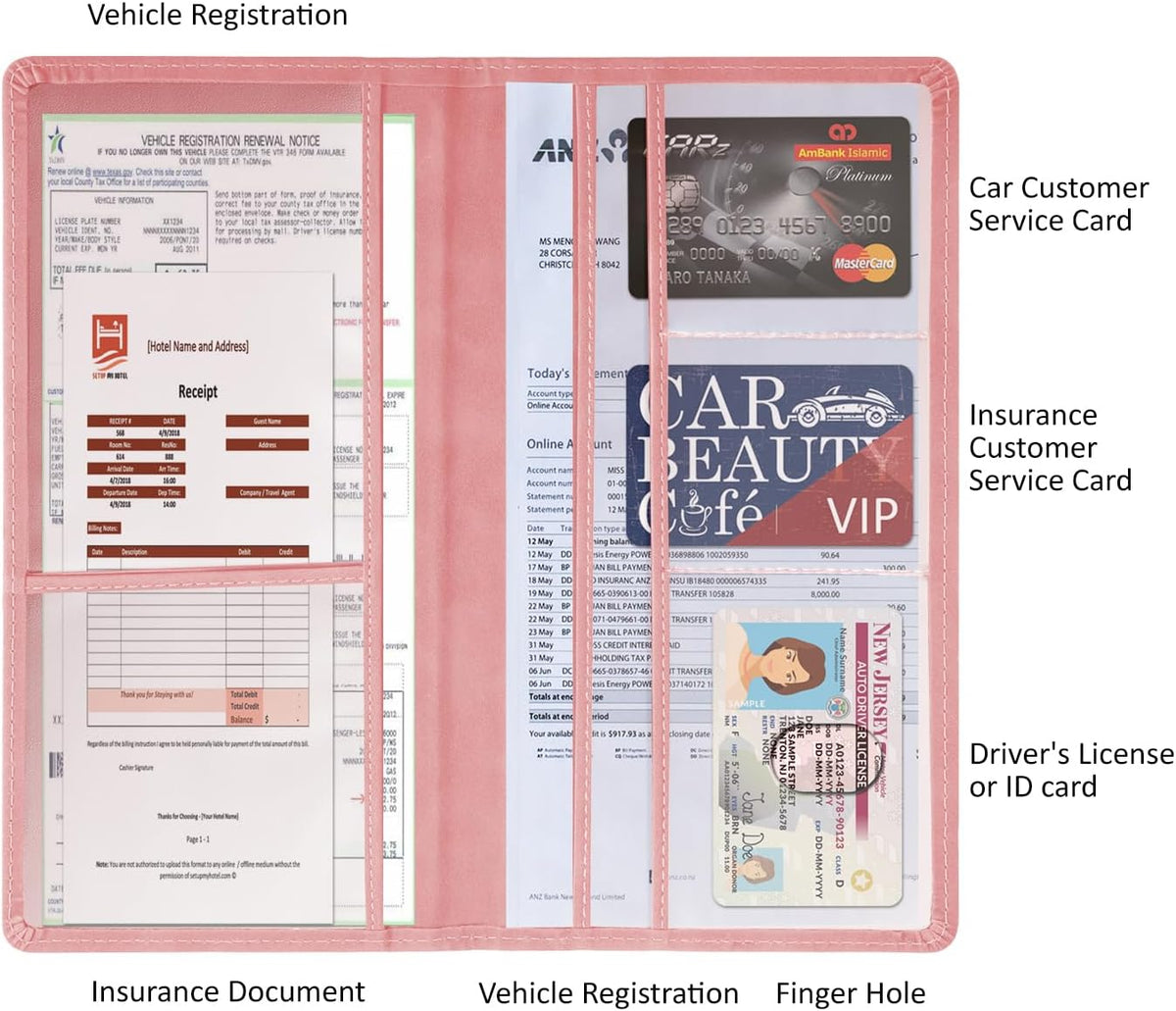 Car Accessories Registration and Insurance Holder,Leather Essential Card Magnetic Shut Vehicle Glove Box Organizer Case for Auto Driver License Document Truck Motorcycle Boat Men Women,Black