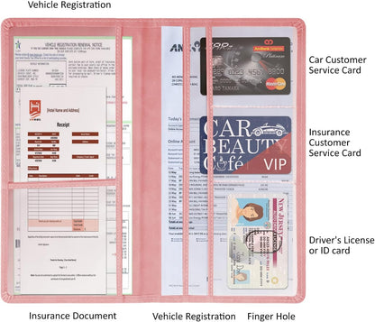 Car Accessories Registration and Insurance Holder,Leather Essential Card Magnetic Shut Vehicle Glove Box Organizer Case for Auto Driver License Document Truck Motorcycle Boat Men Women,Black