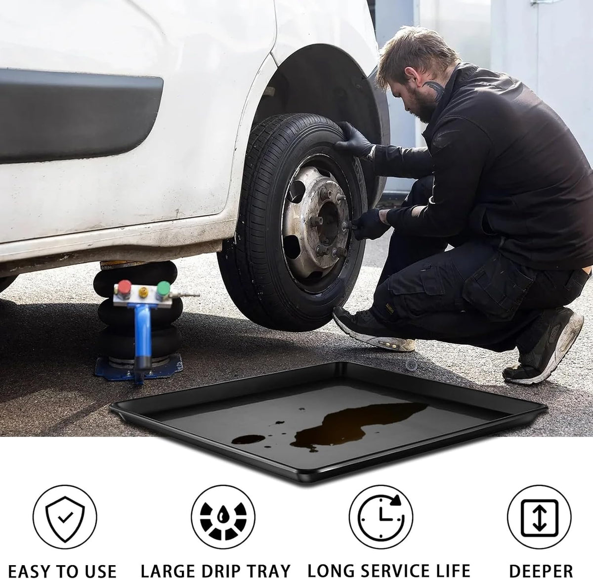 3 Pcs Extra Large Oil Drip Pan, 35.4×24×1.6Inches Oil Drain Pan for Under Car,Plastic Oil Drip Tray for Garage, Fridges, Washing Machines, Cat Litter Box,Keeps Floors Safe & Clean