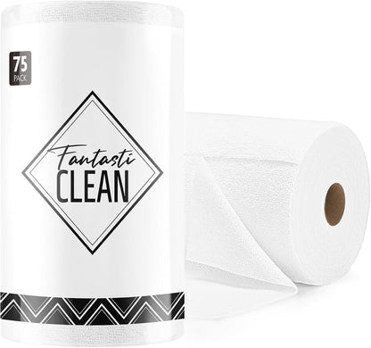 Fantasticlean Microfiber Cleaning Cloth Roll -75 Pack, Tear Away Microfiber Towels, 12" x 12", Reusable, Washable, Scratch Free, Ultra Absorbent for All-Around Cleaning Supplies (DimGray)
