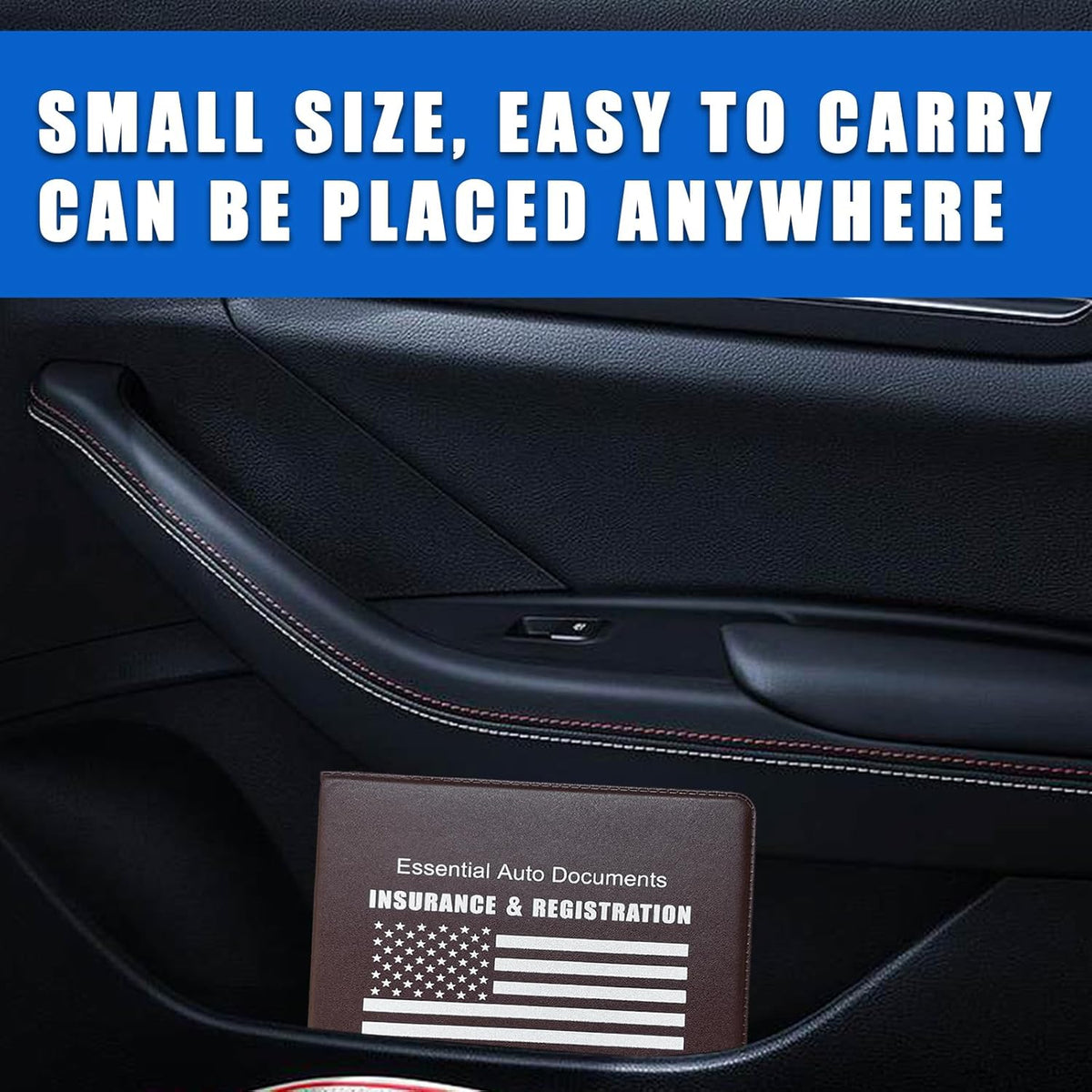 Ziciner Car Registration Insurance Holder, 2Pack Essential Auto Card Document Glove Box Organizer with Touch Fastener, Vehicle Interior Accessories Perfect for Most Car, Truck, SUV (Red/Small Car)