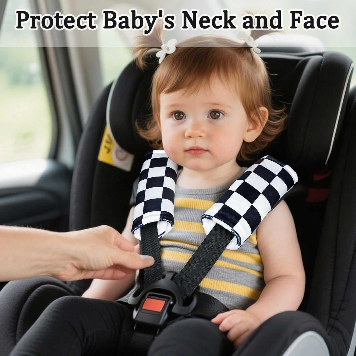 DILIMI Baby Car Seat Belt Covers, 2Pcs Carseat Shoulder Strap Pads, Soft Minky Car Seat Neck Covers, Newborn Car Seat Strap Protectors, Stroller Strap Covers for Baby Kids, Green Checkered