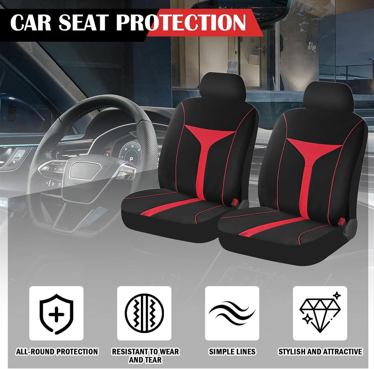 2 Pack Universal Car Seat Cover with Breathable Mesh Backrest,Comfortable Car Seat Protector with Foam Padding and Retaining Buckle,Highly Elastic Car Seat Covers Full Set (Pink)