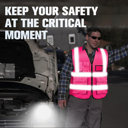 Safety Vests 20 Pack,Hi Vis Construction Vest with 5 Pockets and Zipper,Reflective Vest for Men Women Work One Size