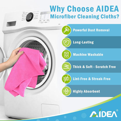 AIDEA Microfiber Cleaning Cloth-12PK, Soft Microfiber Towels for Cars, Absorbent Cleaning Rags, Lint-Free Streak-Free Wash Cloths for House, Kitchen, Window(12in.x12in), Black