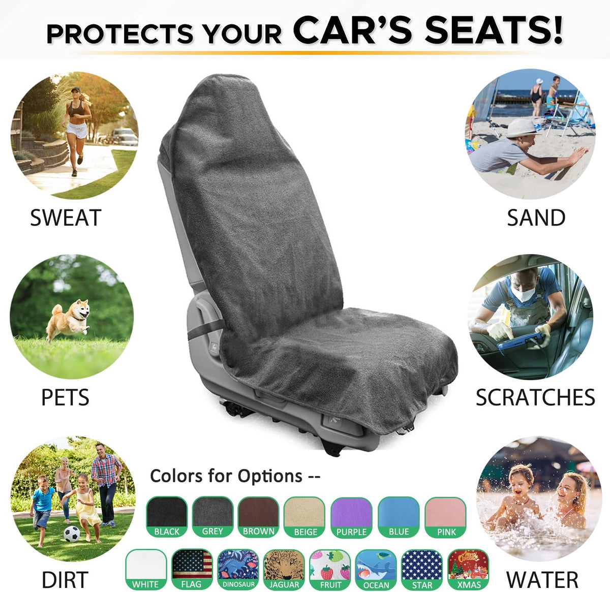 Waterproof Sweating Car Seat Cover for Post Gym Workout, Running, Swimming, Beach and Hiking, Universal Fit Non-Slip Towel Bucket Seat Protector for Cars SUV Trucks, Machine Washable (Grey)