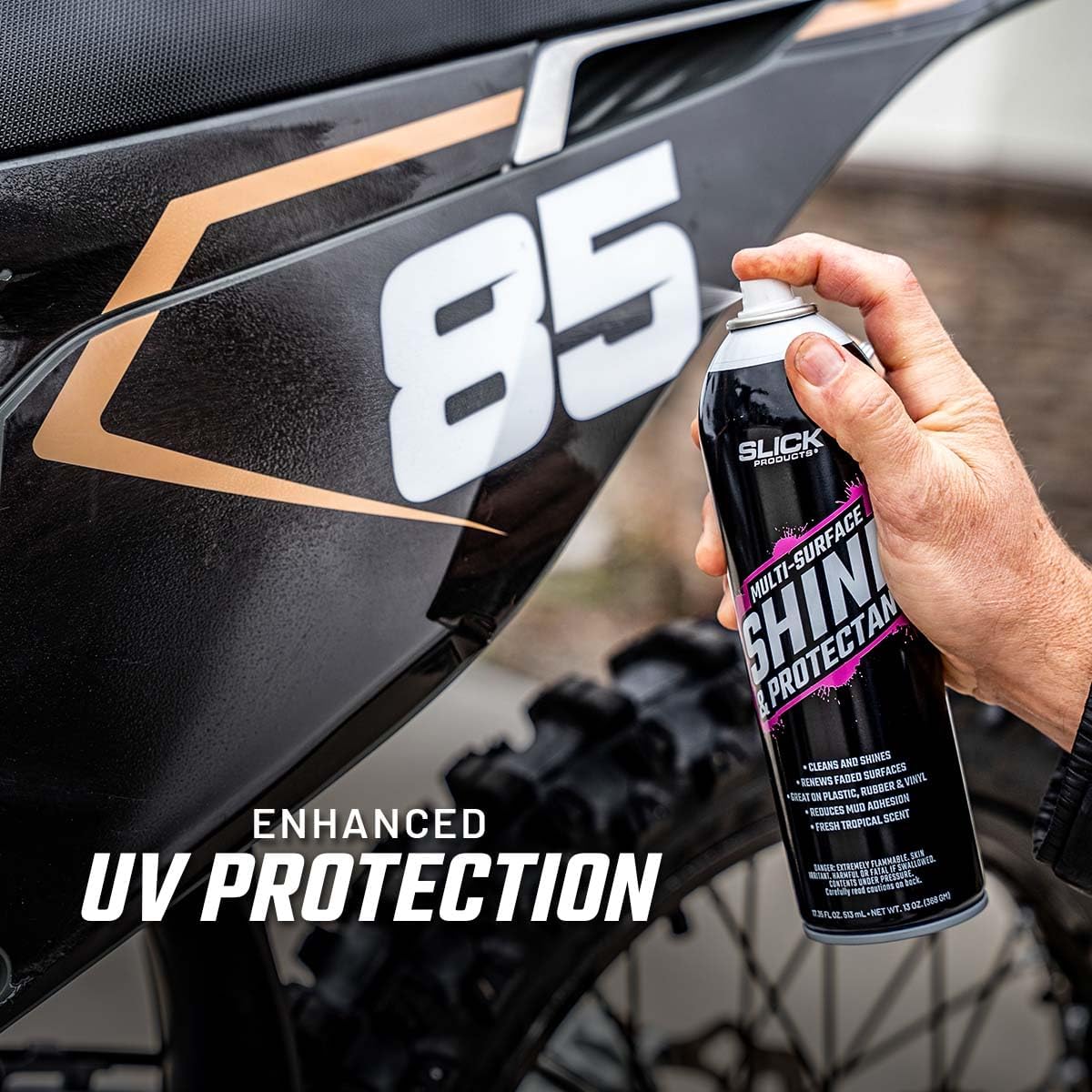 Slick Products Shine & Protectant Spray 17.35 FL OZ. - High Gloss Clear Coating Renew Vinyl, Plastic, Rubber, Trim, Tire, Car, Truck, Motorcycle, Dirt Bike (3-Pack)