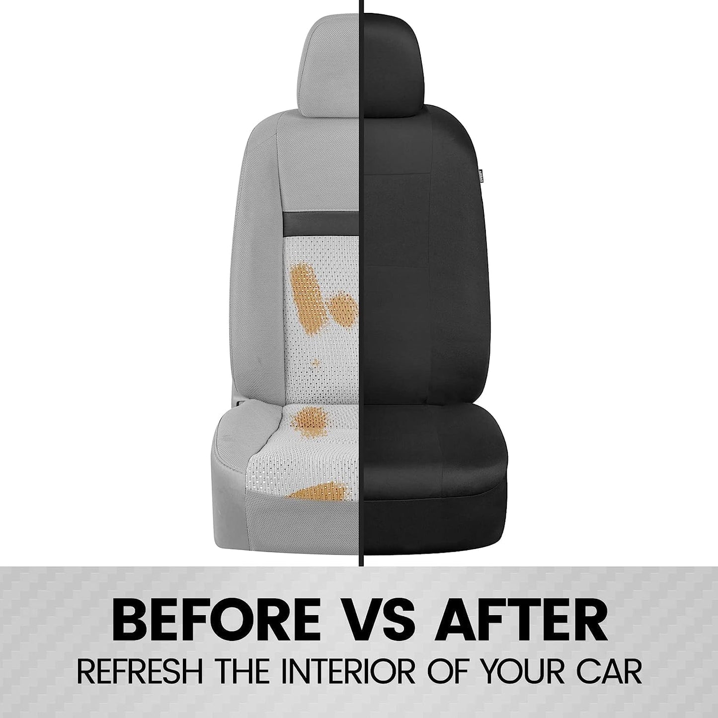 BDK PolyPro Car Seat Covers Full Set in Charcoal on Black – Front and Rear Split Bench for Cars, Easy to Install Cover Set, Accessories Auto Trucks Van SUV
