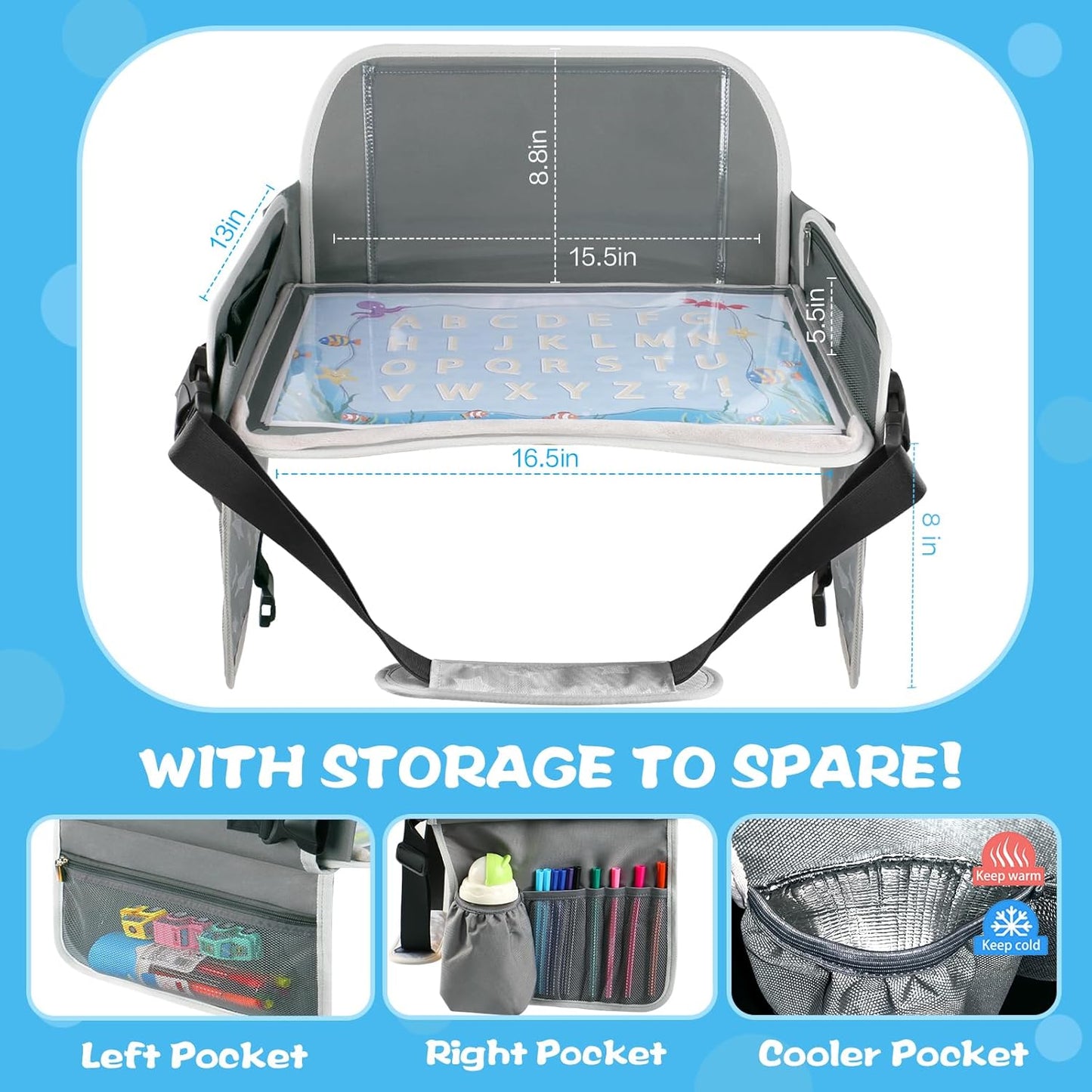 MENZOKE Kids Travel Tray for Toddler Car Seat, Road Trip Activities for Kids with iPad Holder Stand & Dry Erase Board, Road Trip Essentials Accessories Lap Tray as Travel Gifts for Kid, Pink