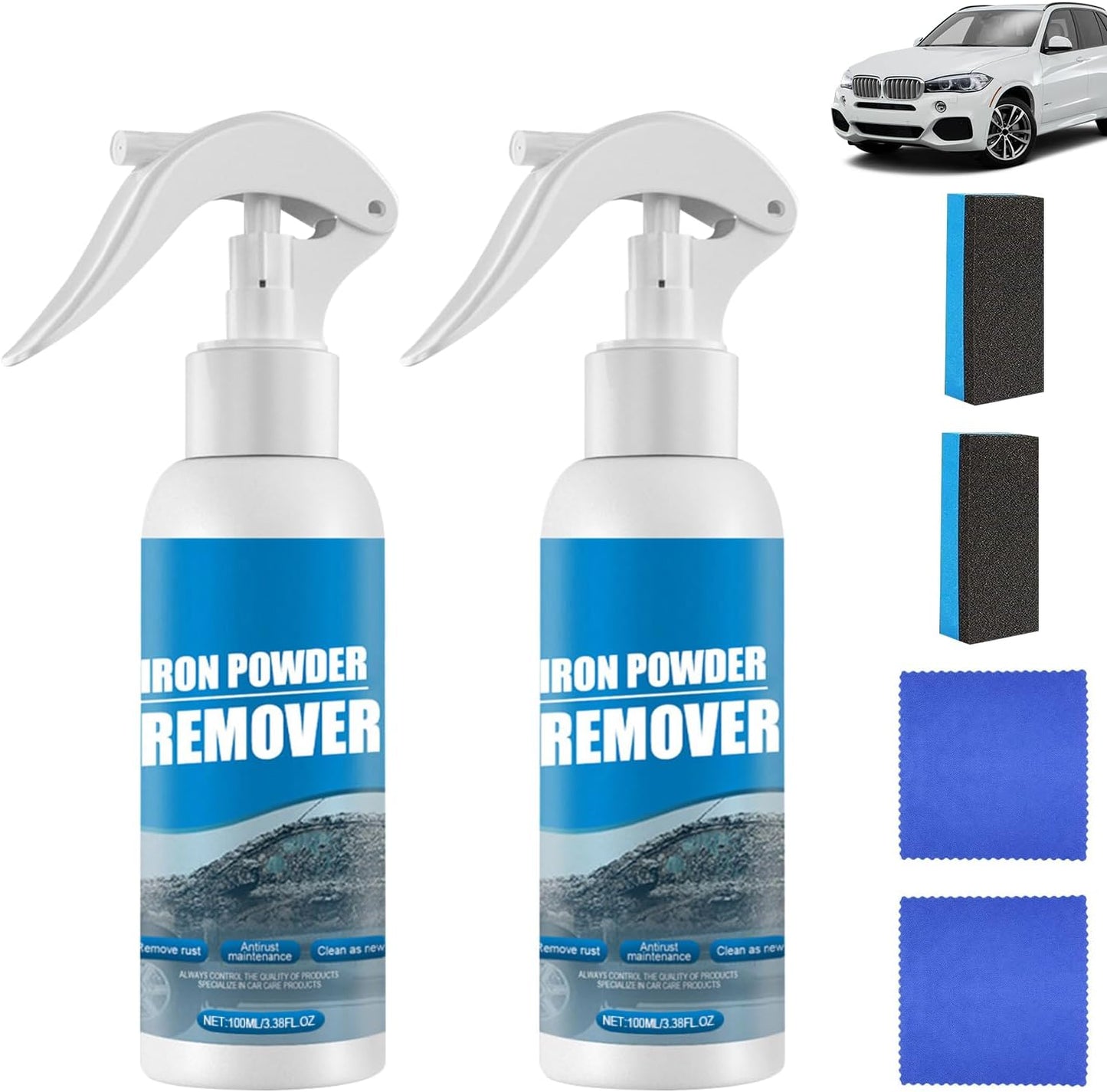 2Pcs Car Rust Removal Spray,Iron Powder Remover,Rustout Instant Remover Spray,Multifunctional Paint Cleaner Car Maintenance Powder Spray Rust Remover Iron Cleaning,Iron Powder Remover for Car (100ML)