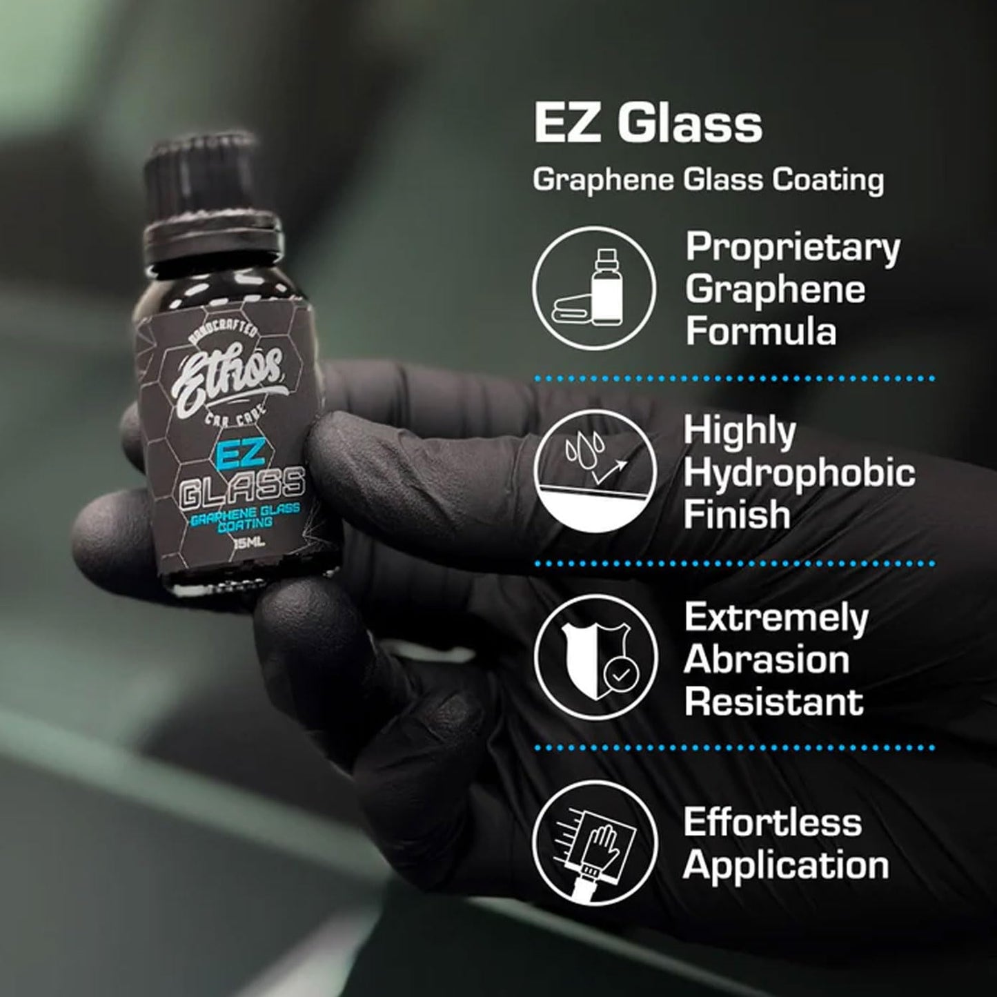 EZ Glass - Graphene Glass Coating & Water Repellent for Windshields - 12+ Months of Long Lasting Hydrophobic Windshield Coating - Quick and Easy Application 15ML