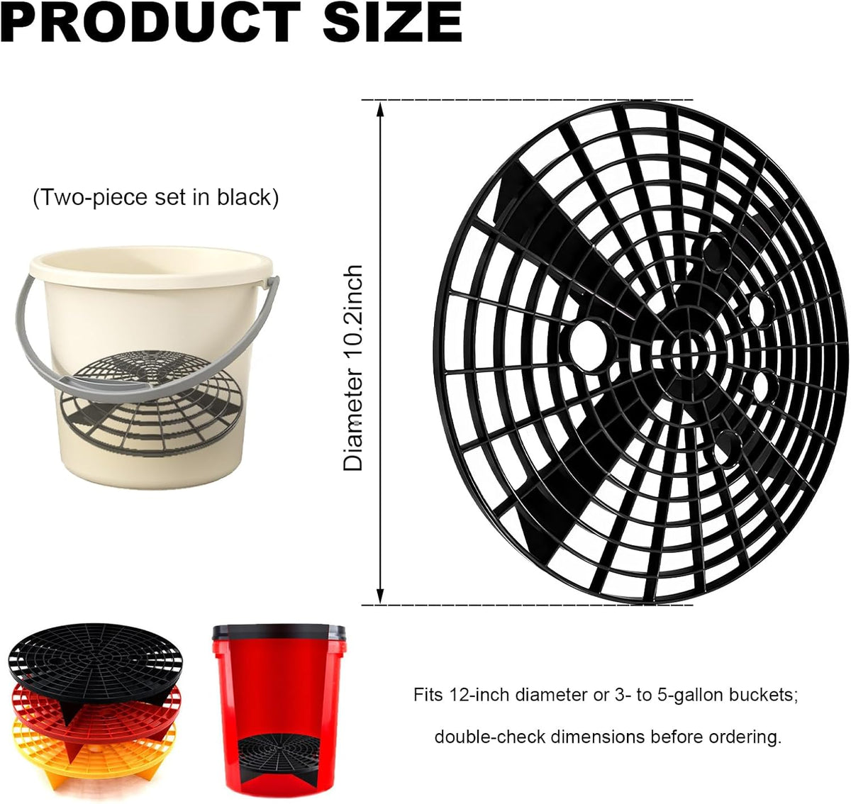 2PCS Car Wash Bucket Insert, Auto Washing Grit Trap Bucket Filter Removes Dirt & Debris, Car Dirt Guard Detailing & Cleaning Tool Fits 12 Inch Diameter or 3-5 Gallon Buckets (Black+Red)