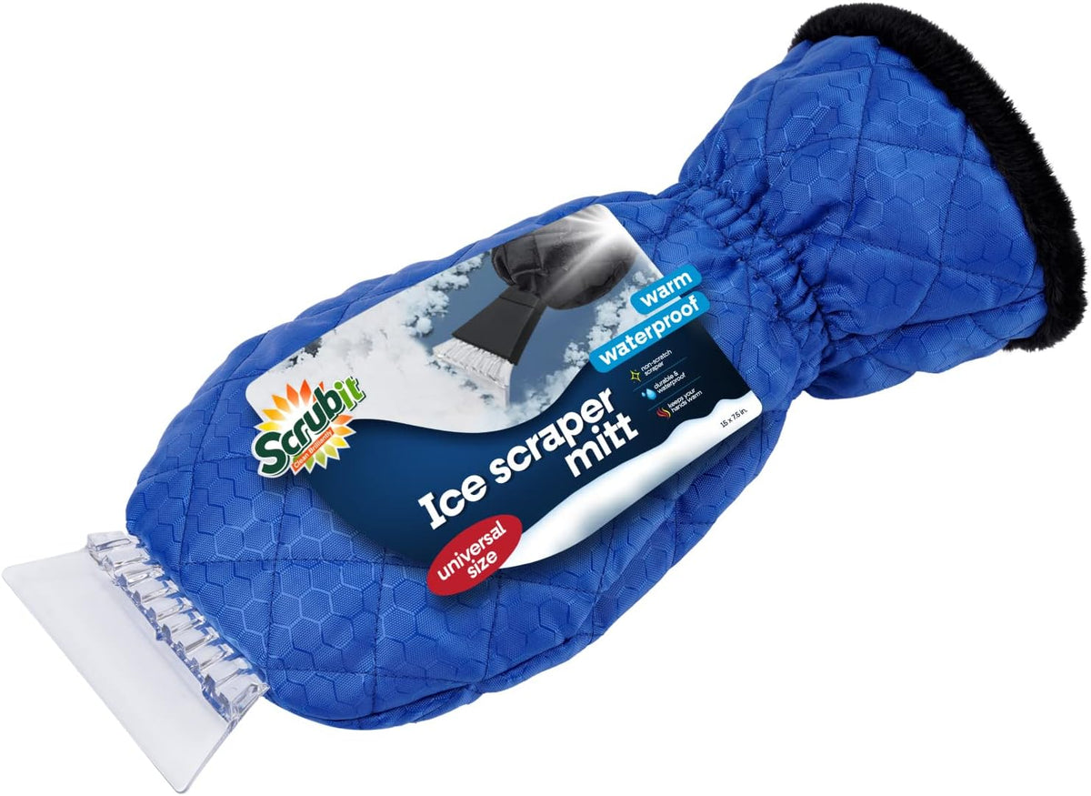 SCRUBIT Ice Scraper with Glove - Car Windshield Scraper for Ice and Snow w/Fleece Mitt - Quickly Scrape and Remove Snow While Staying Warm - Waterproof & Windproof - Car Scraper Snow Brush (Black)