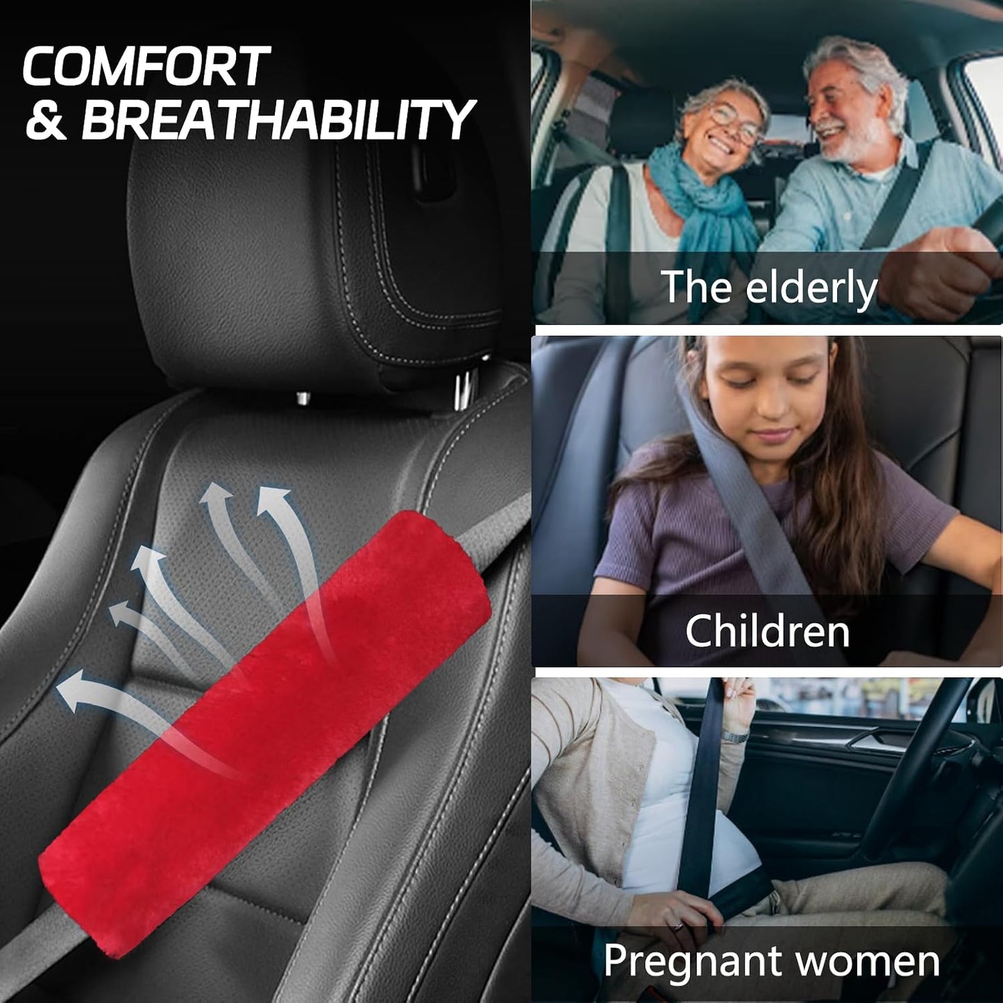wuyaoyao 2PCS Car Seat Belt Pads Shoulder Cover, Soft Plush Auto Seat Belt Pad for Protecting Neck and Shoulder, Universal Car Shoulder Strap Cushion Protector for Adults Kids Women Men (Blue Gray)