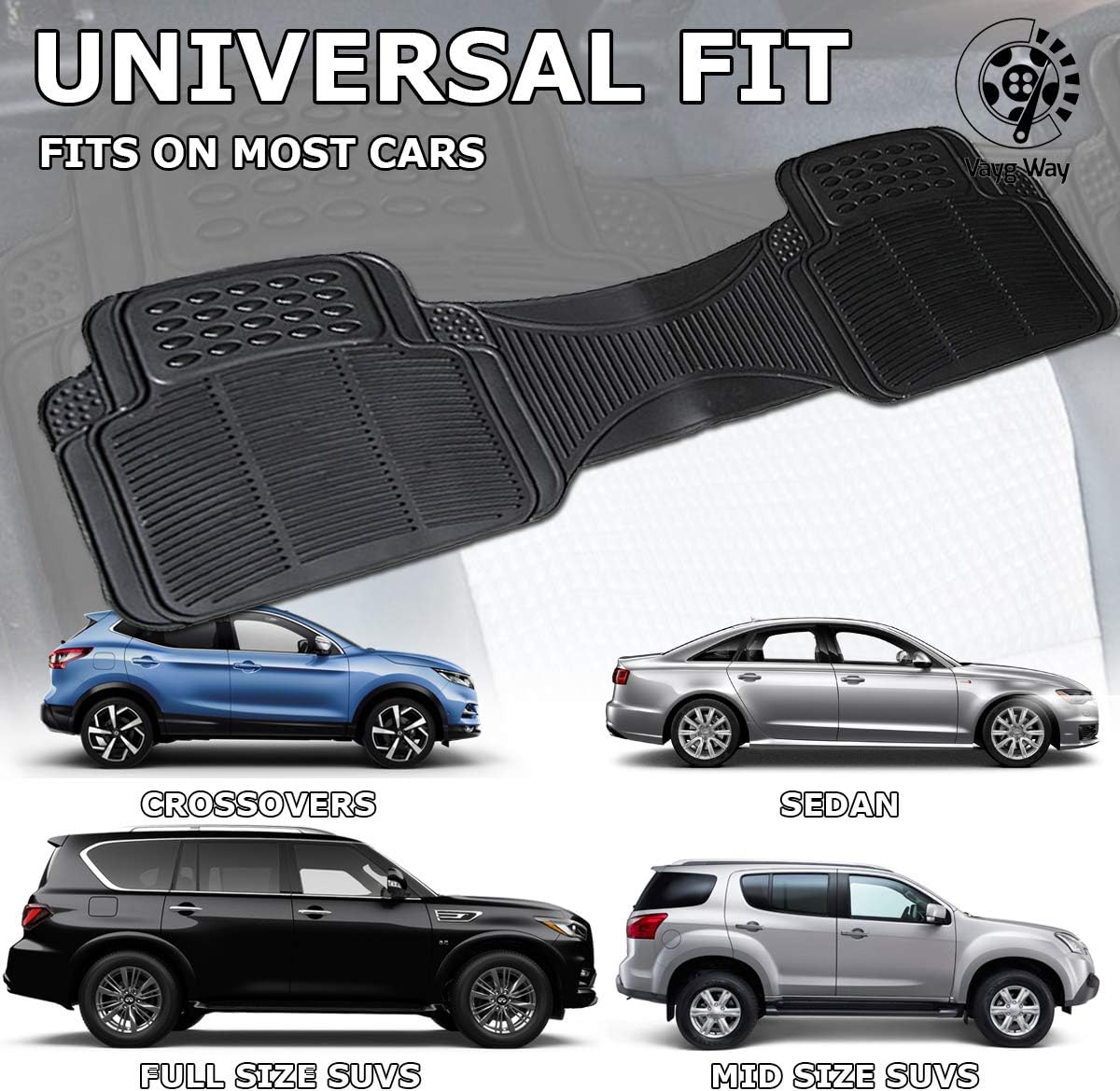 VaygWay Heavy Duty Cargo Liner Trunk Floor Mat – All Weather Trunk Protection Floor Mat - Black Rubber Trimmable Durable Cargo Auto Mat – Universal Fit Car SUV Truck Auto
