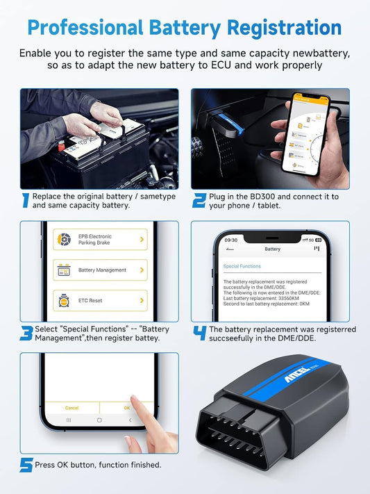 ANCEL BM700 PRO Fit for BMW Scanner - Battery Registration Tool, Code Reader for BMW/Mini/RR, Advanced OBD2 Scanner Auto V-I-N, Full System Diagnostic for BMW Scan Tool with All Reset Services (Blue)