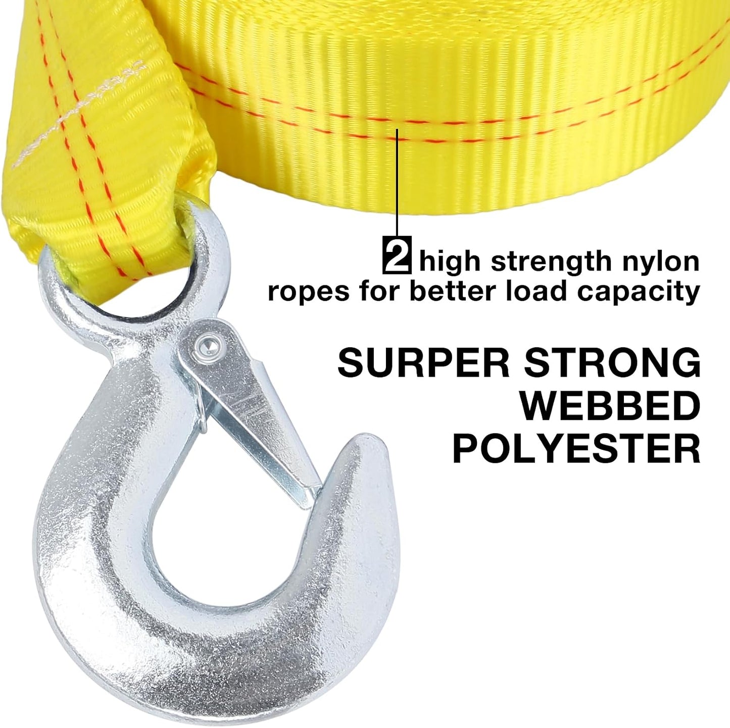 ATV Tow Strap with Hooks 20 ft,15000 lbs Towing Straps Heavy Duty with Hook 2 inch x 20 Foot Ropes for Trucks Vehicles Acessories,Cable for Truck Boat,Roadside Emergency Car Kit