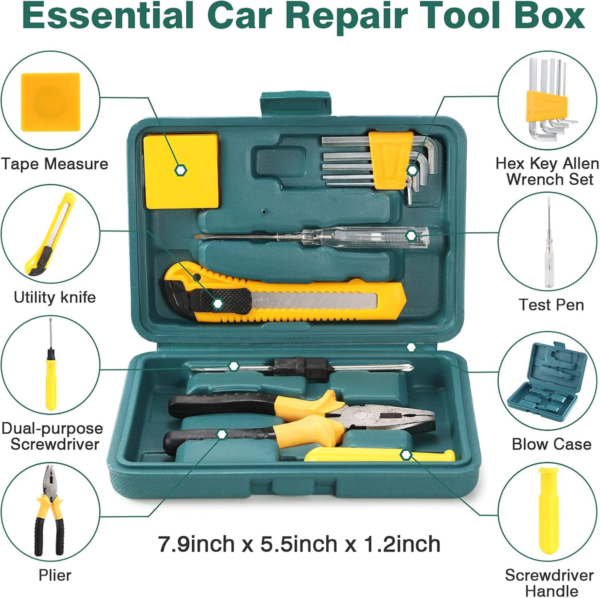 Car Roadside Emergency Kit, Auto Vehicle Safety Emergency Road Side Assistance Kits Essentials, with Jumper Cables, Safety Hammer, Reflective Warning Triangle