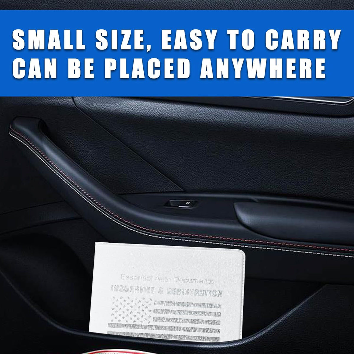 Ziciner Car Registration Insurance Holder, 2Pack Essential Auto Card Document Glove Box Organizer with Touch Fastener, Vehicle Interior Accessories Perfect for Most Car, Truck, SUV (Red/Small Car)