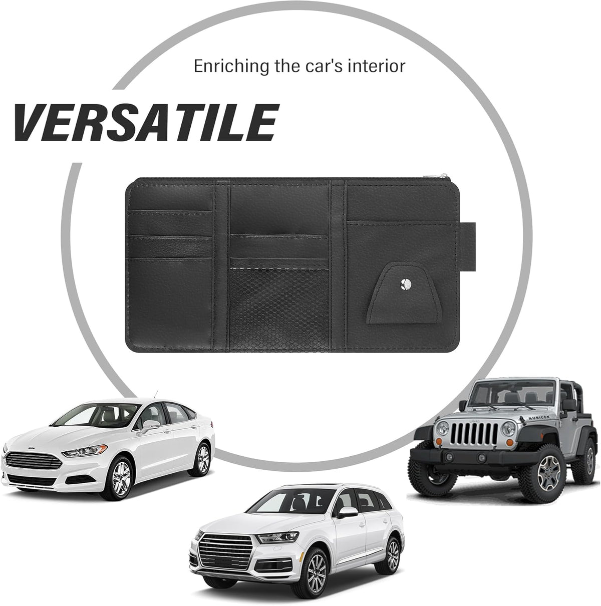 OFBAND Car Visor Organizer with Sunglass Holder,Multi-Functional Car Sun Visor Organizer with Zipper for Cards,Money,Tickets,Leather Interior Accessories (Black)