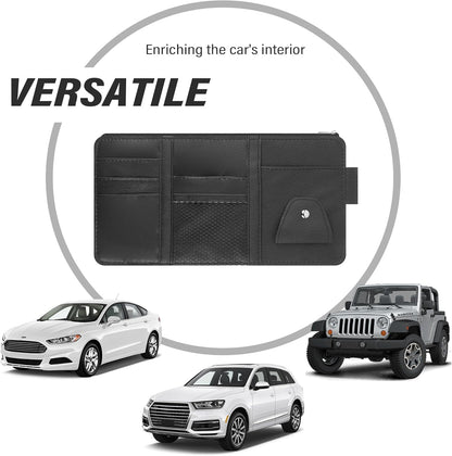 OFBAND Car Visor Organizer with Sunglass Holder,Multi-Functional Car Sun Visor Organizer with Zipper for Cards,Money,Tickets,Leather Interior Accessories (Black)