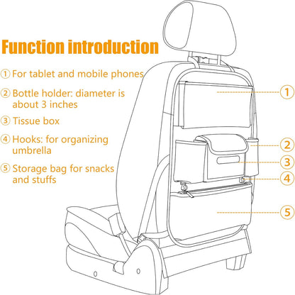 Viaviat Car Seat Organizers Waterproof Backseat Protector with Storage Pocket Large Leather Kick Mats for Kids Pets Automobile SUV Truck (Beige, Large Pocket)