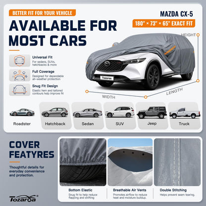 SUV Cover Waterproof All-Weather,Outdoor Full Exterior Automobiles SUV(Length 182-190 inch) with Windshield Sun Shade Universal Fit Toyota RAV4,CRV,Model Y,Q5,Size S2 (See SizeChart)