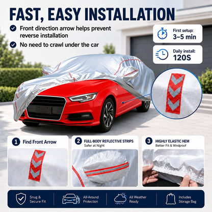 Car Cover for Sedan, Waterproof All Weather Heavy Duty, 360° Underbody Wrap Windproof Design, Quick Install Outdoor Vehicle Cover, Fits 186-193 in
