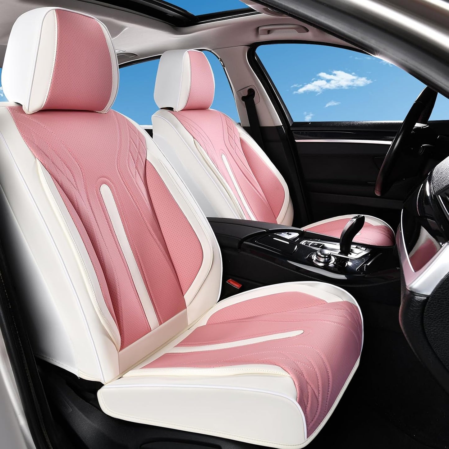 Huidasource Coffee Seat Covers Full Set, Universal Fit for Most Cars Trucks SUV, Full Coverage Leather Seat Cover, Airbag, Cupholder Compatible, Velcro Adjustable, Heaating/Cooling Function Retain